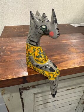 Vintage Wood Zebra Shelf Sitter Hand Carved Folk Art Whimsical Nursery Decor 7"